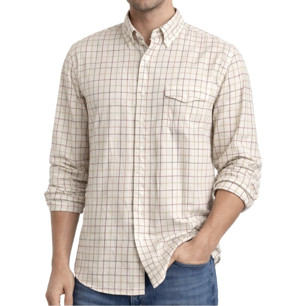 Ralph Lauren Men’s Classic Fit Plaid Cream Button Down Shirt, size Med